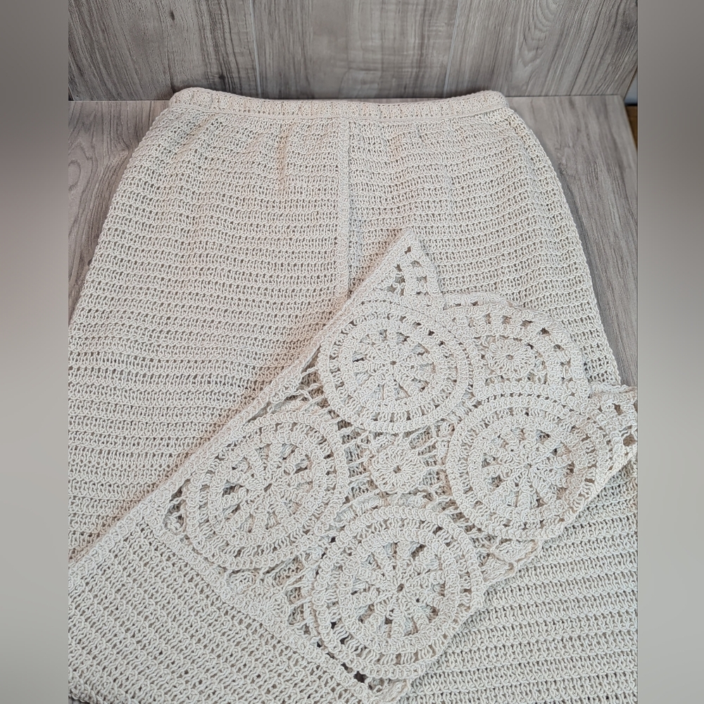 Beachy Cream Crochet Lace Pants Women's Size Medium Boho Tropical Solitaire - Picture 10 of 14
